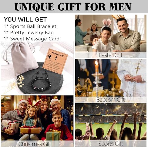 Baseball/Basketball/Football/Soccer Bracelet for Boys Cross Beaded Bracelet Gifts for Son Grandson Players Team Fan Friends,Birthday Christmas Gifts for Men Boys in Kuwait
