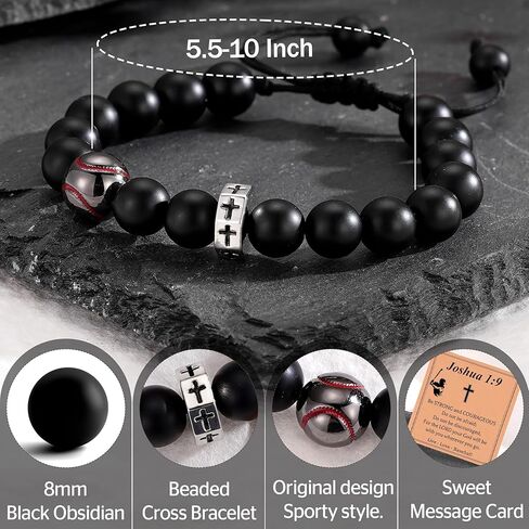 Baseball/Basketball/Football/Soccer Bracelet for Boys Cross Beaded Bracelet Gifts for Son Grandson Players Team Fan Friends,Birthday Christmas Gifts for Men Boys in Kuwait