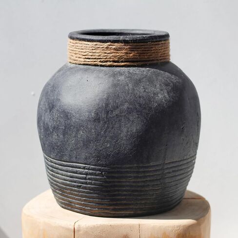 Rustic Farmhouse Vase 7.9'' Handmade Ceramic Flower Vase Vintage Decor Vase Distressed Finish Wide Mouth Decorative Vase Pottery Clay Bowl Vase for Home Decor Living Room Table Farmhouse in Saudi Arabia