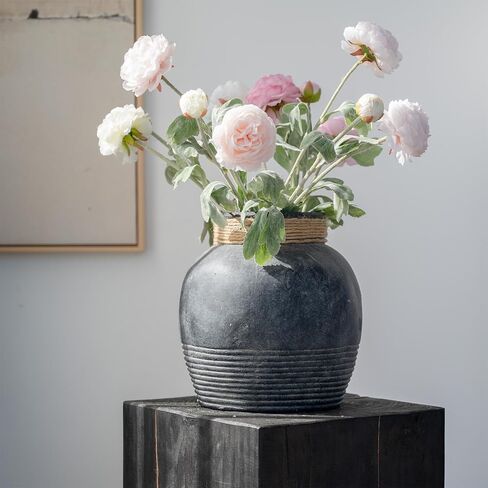 Rustic Farmhouse Vase 7.9'' Handmade Ceramic Flower Vase Vintage Decor Vase Distressed Finish Wide Mouth Decorative Vase Pottery Clay Bowl Vase for Home Decor Living Room Table Farmhouse in Saudi Arabia
