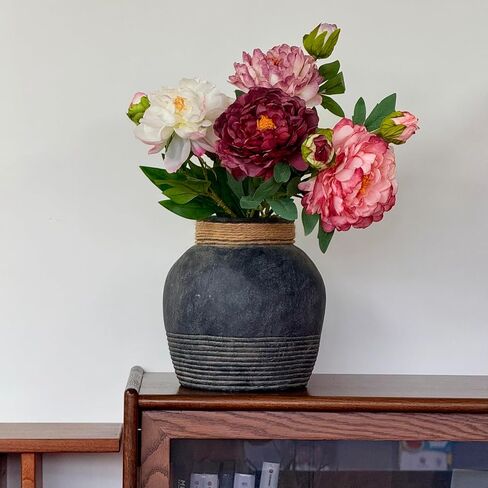 Rustic Farmhouse Vase 7.9'' Handmade Ceramic Flower Vase Vintage Decor Vase Distressed Finish Wide Mouth Decorative Vase Pottery Clay Bowl Vase for Home Decor Living Room Table Farmhouse in Saudi Arabia