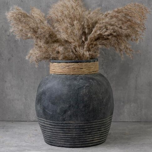 Rustic Farmhouse Vase 7.9'' Handmade Ceramic Flower Vase Vintage Decor Vase Distressed Finish Wide Mouth Decorative Vase Pottery Clay Bowl Vase for Home Decor Living Room Table Farmhouse in Saudi Arabia