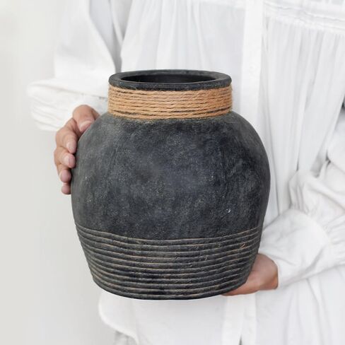 Rustic Farmhouse Vase 7.9'' Handmade Ceramic Flower Vase Vintage Decor Vase Distressed Finish Wide Mouth Decorative Vase Pottery Clay Bowl Vase for Home Decor Living Room Table Farmhouse in Saudi Arabia
