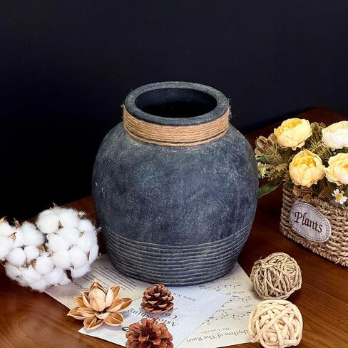 Rustic Farmhouse Vase 7.9'' Handmade Ceramic Flower Vase Vintage Decor Vase Distressed Finish Wide Mouth Decorative Vase Pottery Clay Bowl Vase for Home Decor Living Room Table Farmhouse in Saudi Arabia