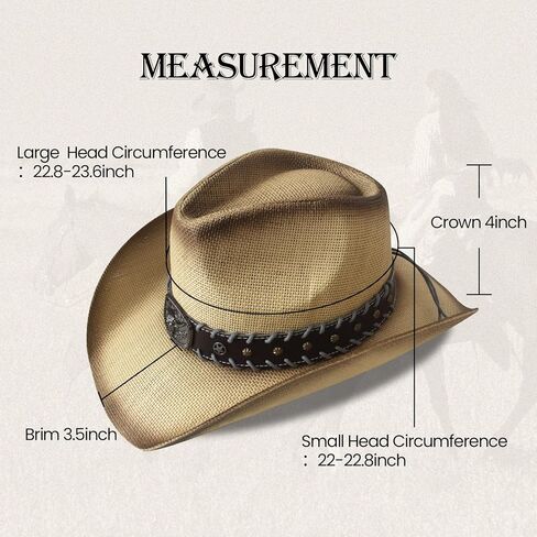 Wildarms Cowboy Hat ، قبعة رعاة البقر ، قبعات رعاة البقر للنساء/رجال/قش واسعة مع قبعة رعاة البقر الغربية القابلة للتشكيل للسيدات in Kuwait
