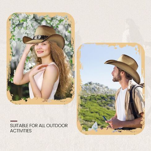 Wildarms Cowboy Hat ، قبعة رعاة البقر ، قبعات رعاة البقر للنساء/رجال/قش واسعة مع قبعة رعاة البقر الغربية القابلة للتشكيل للسيدات in Kuwait