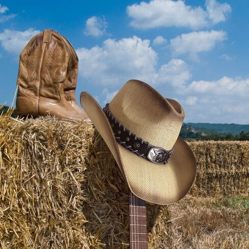 Wildarms Cowboy Hat ، قبعة رعاة البقر ، قبعات رعاة البقر للنساء/رجال/قش واسعة مع قبعة رعاة البقر الغربية القابلة للتشكيل للسيدات in Kuwait