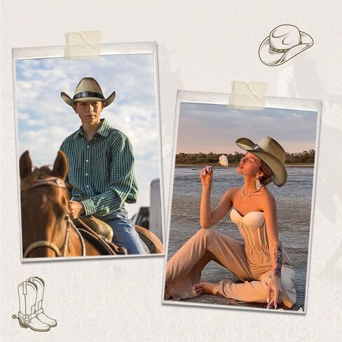 Wildarms Cowboy Hat ، قبعة رعاة البقر ، قبعات رعاة البقر للنساء/رجال/قش واسعة مع قبعة رعاة البقر الغربية القابلة للتشكيل للسيدات in Kuwait