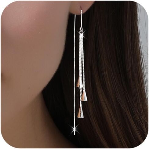 Ritach Silver and Gold Dangle Earrings for Women Minimalist Long Silver Dangle Drop Tassel Threader Earrings for Prom in Kuwait