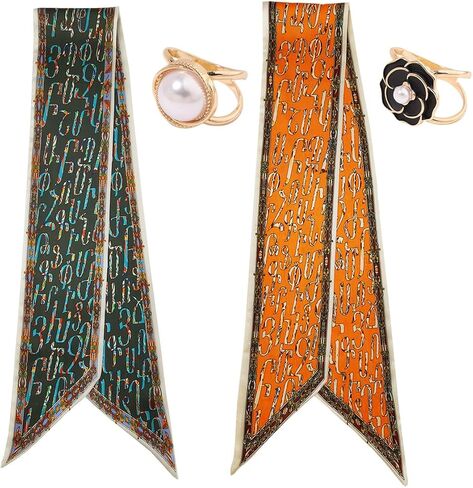 4PCS Long Silk Head Hair Neck Belt Bag Scarf Scarves With Ring Clip Buckle For Women in Kuwait