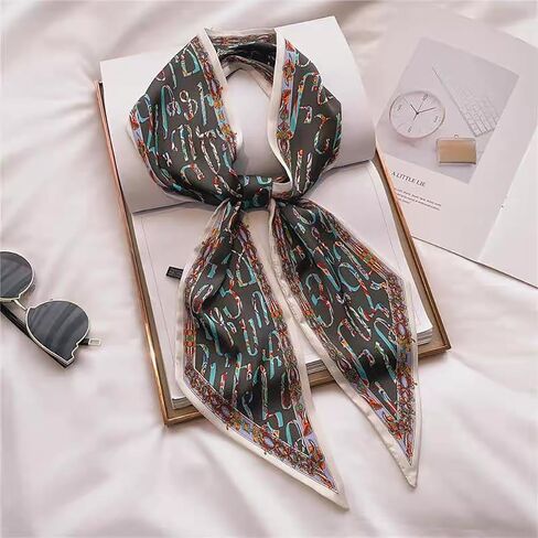 4PCS Long Silk Head Hair Neck Belt Bag Scarf Scarves With Ring Clip Buckle For Women in Kuwait