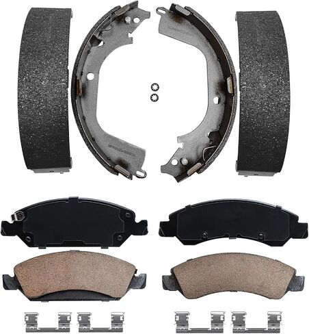 Detroit Axle - Brake Kit for 2008-2013 Chevy Silverado GMC Sierra 1500, 2009 2010 2011 2012, 2 Front Ceramic Brake Pads, 2 Rear Semi-metallic Brake Shoes Replacement in Saudi Arabia