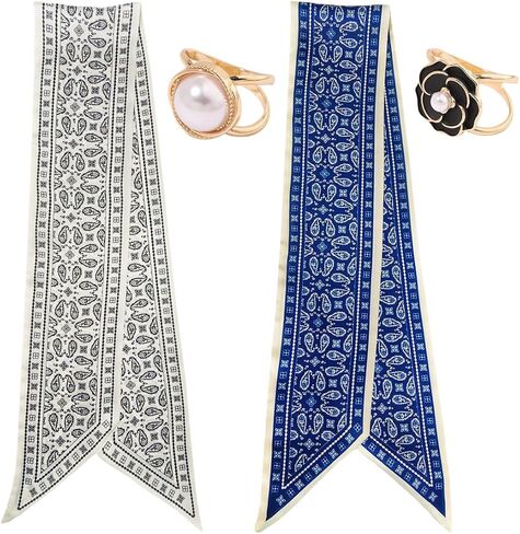 4PCS Long Silk Head Hair Neck Belt Bag Scarf Scarves With Ring Clip Buckle For Women in Kuwait