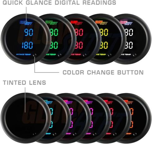 GlowShift 10 Color Digital 300 F Dual Dual Intercool Tergular Kit - تشمل أجهزة استشعار إلكترونية - شاشات LED متعددة الألوان - عدسة ملونة - 2-1/16 "(52 مم) in Saudi Arabia