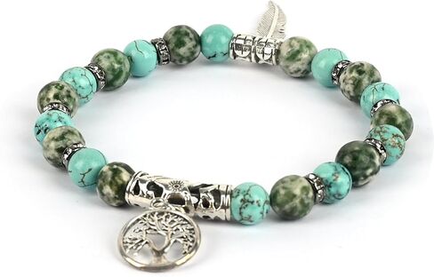 Tree of Life Wings of Liberty Bracelet 8mm Natural Lava Stone Healing Crystal Unisex Bracelet in Kuwait