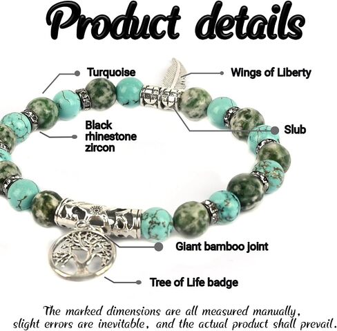 Tree of Life Wings of Liberty Bracelet 8mm Natural Lava Stone Healing Crystal Unisex Bracelet in Kuwait