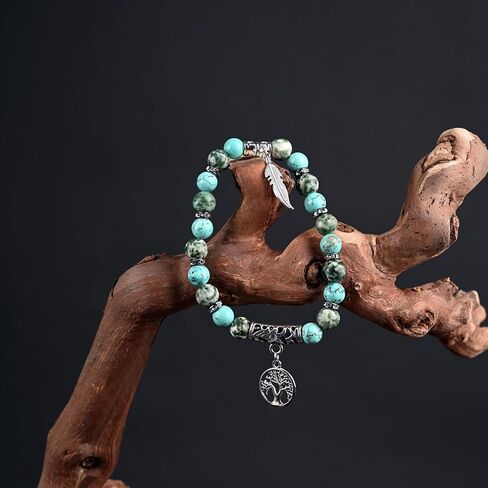 Tree of Life Wings of Liberty Bracelet 8mm Natural Lava Stone Healing Crystal Unisex Bracelet in Kuwait