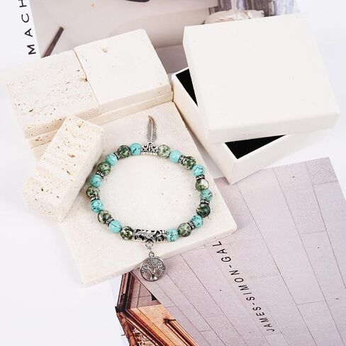 Tree of Life Wings of Liberty Bracelet 8mm Natural Lava Stone Healing Crystal Unisex Bracelet in Kuwait