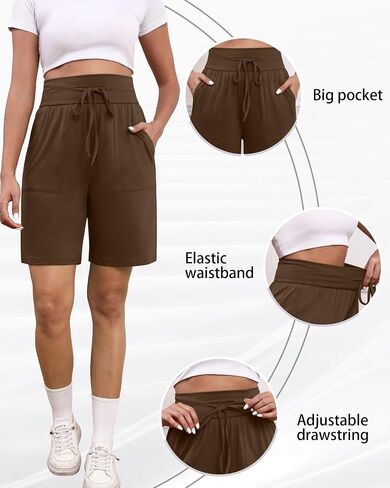3 Pack Women's Bermuda Shorts High Waist Cotton Drawstring Casual Lounge Athletic Knee Long Shorts with Pockets in Saudi Arabia