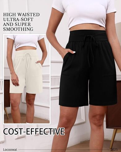 3 Pack Women's Bermuda Shorts High Waist Cotton Drawstring Casual Lounge Athletic Knee Long Shorts with Pockets in Saudi Arabia