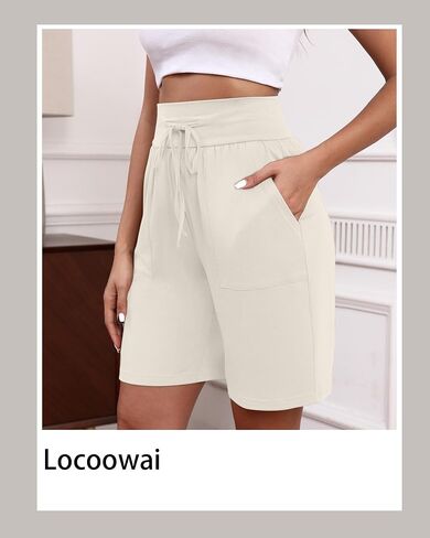 3 Pack Women's Bermuda Shorts High Waist Cotton Drawstring Casual Lounge Athletic Knee Long Shorts with Pockets in Saudi Arabia