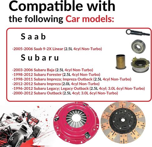 Clutch Kit And Sleeve compatible with Forester Impreza Legacy X Base Premium Touring Outback L H6 L.L. Bean VDC Sedan Wagon 1996-2012 2.0L H4 2.5L H4 3.0L H6 (Dual Facing Disc Stage 2; 15-004R) in Saudi Arabia