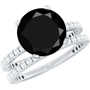 Certified Lab Grown Black Diamond Bridal Ring Set, AAAA Quality, Black Diamond Moissanite Engagement Ring with Enhancer in Saudi Arabia