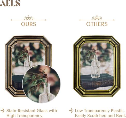 AELS 8x10 Inch Vintage Picture Frame, Elegant Antique Photo Frames with Glass Front, Photo Display, Tabletop Wall Hanging, Gift Ideas, Gold and Black Polygon in Saudi Arabia
