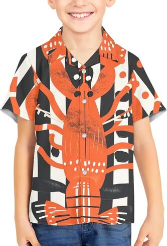 Boys Summer Relaxed Fit Hawaiian Shirt Tropical Beach Short Sleeve Button Down Shirt for Kids Summer Vacation in Kuwait