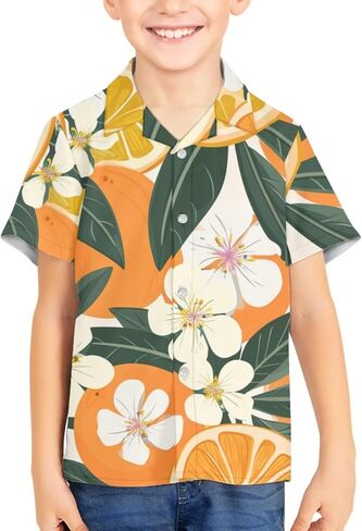 Boys Summer Relaxed Fit Hawaiian Shirt Tropical Beach Short Sleeve Button Down Shirt for Kids Summer Vacation in Kuwait