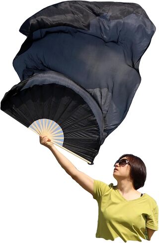 Winged Sirenny Large Single Silk Fan Veil 70"x 45", worship praise Adoration belly dance flag streamer (black-purple-pink) in Kuwait