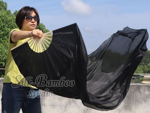 Winged Sirenny Large Single Silk Fan Veil 70"x 45", worship praise Adoration belly dance flag streamer (black-purple-pink) in Kuwait