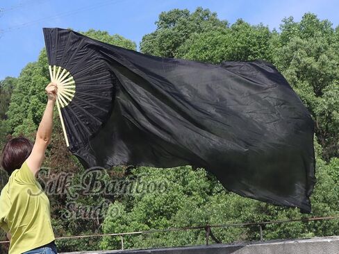 Winged Sirenny Large Single Silk Fan Veil 70"x 45", worship praise Adoration belly dance flag streamer (black-purple-pink) in Kuwait
