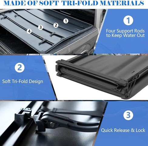 توموكا ناعمة Tri-Fold Bed Bed Tonneau Cover يناسب 2015-2025 Chevy Colorado GMC Canyon Bed 5.2 ft (62 ") in Kuwait
