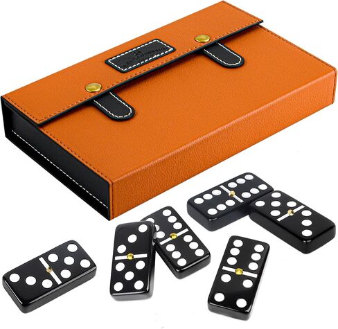 Bucher&Rossini Metal Surface Dominoes Set Double 6 for Adults and Kids - Classic 28Pieces Gold Metal Surface Domino's Game Set Idea Gift Present for Domino Players or Family Game Night in Kuwait