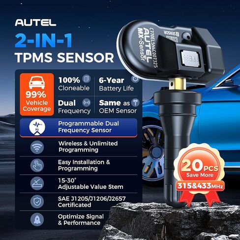 أجهزة استشعار Autel TPMS ، 2in 1 (315 ميجا هرتز + 433 ميجا هرتز) أجهزة استشعار ضغط الإطارات ، اضغط على أداة TPMS Universal MX-SENSOR على مستوى OE متوافق مع TS408S TS508WF TS601 (صمامات المطاط) in Kuwait