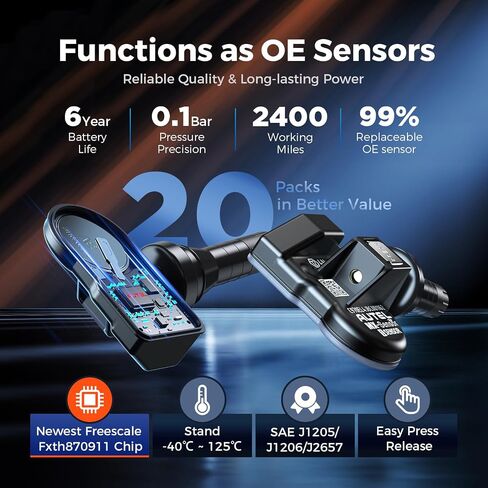 أجهزة استشعار Autel TPMS ، 2in 1 (315 ميجا هرتز + 433 ميجا هرتز) أجهزة استشعار ضغط الإطارات ، اضغط على أداة TPMS Universal MX-SENSOR على مستوى OE متوافق مع TS408S TS508WF TS601 (صمامات المطاط) in Kuwait