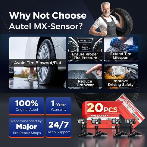 أجهزة استشعار Autel TPMS ، 2in 1 (315 ميجا هرتز + 433 ميجا هرتز) أجهزة استشعار ضغط الإطارات ، اضغط على أداة TPMS Universal MX-SENSOR على مستوى OE متوافق مع TS408S TS508WF TS601 (صمامات المطاط) in Kuwait