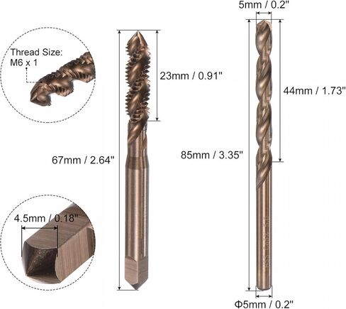 uxcell M2 x 0.4 Spiral Flute Tap and 1.6mm Twist Drill Bit Set, Metric M35 Cobalt High Speed Steel Machine Threading Screw Thread Tap Tool for Stainless Steel in Saudi Arabia