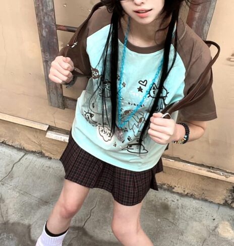 Women's Kawaii Cat Print T-Shirts Cartoon Letter Japan Style Kitten Short Sleeve Cute Print Tops Sweet Girl Y2k Tee Tops in Kuwait