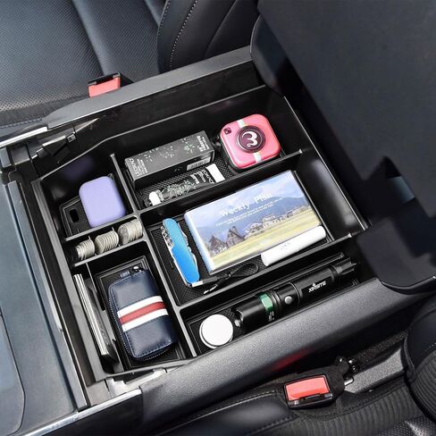 منظم وحدة تحكم Edbetos Center متوافق مع Ford F150 2021-2023 (40/وحدة التحكم/40 المقاعد الأمامية فقط) F-150 Box Box Interior Ballet Balet Secondary Box Tray ، Black in Saudi Arabia