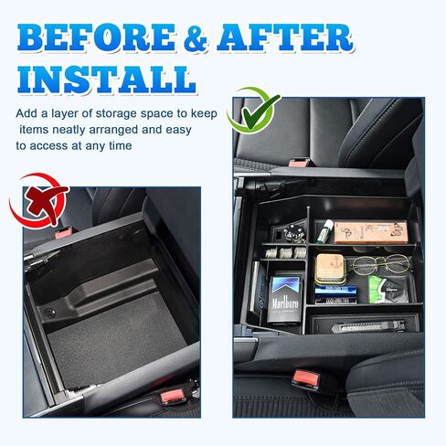 منظم وحدة تحكم Edbetos Center متوافق مع Ford F150 2021-2023 (40/وحدة التحكم/40 المقاعد الأمامية فقط) F-150 Box Box Interior Ballet Balet Secondary Box Tray ، Black in Saudi Arabia