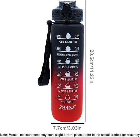 زجاجة مياه رياضية 23oz في الهواء الطلق، مع ملصقات وقت الشرب والسعة، أكواب مياه رياضية مع قش، مقاومة للتسرب خالية من BPA، للياقة البدنية والجري والتسلق (23oz أحمر أسود) in Saudi Arabia