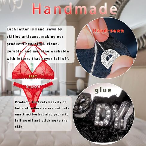 Personalized Thong and Bra Set with Hand-sewn Names On It - Custom Name Underwear Panty Sets for Couples, Women in Saudi Arabia