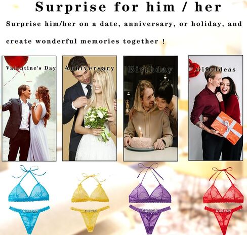Personalized Thong and Bra Set with Hand-sewn Names On It - Custom Name Underwear Panty Sets for Couples, Women in Saudi Arabia