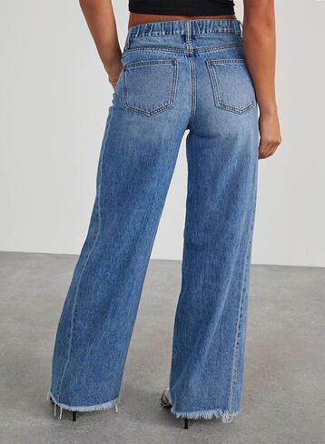 Eytino Women's Plus Size Wide Leg Jeans Elastic High Waist Stretchy Raw Hem Denim Pants with Pockets(1X-5X) in Saudi Arabia