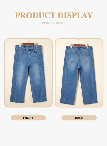 Eytino Women's Plus Size Wide Leg Jeans Elastic High Waist Stretchy Raw Hem Denim Pants with Pockets(1X-5X) in Saudi Arabia