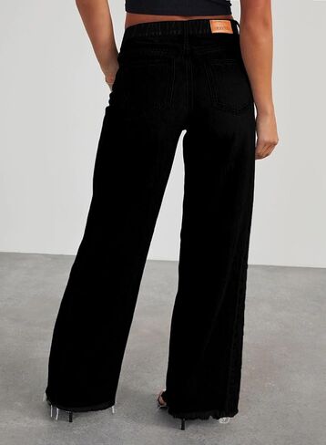 Eytino Women's Plus Size Wide Leg Jeans Elastic High Waist Stretchy Raw Hem Denim Pants with Pockets(1X-5X) in Saudi Arabia