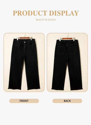 Eytino Women's Plus Size Wide Leg Jeans Elastic High Waist Stretchy Raw Hem Denim Pants with Pockets(1X-5X) in Saudi Arabia