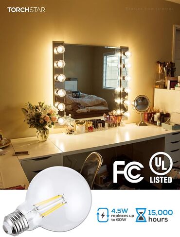 مصابيح إضاءة TORCHSTAR G25 Globe LED قابلة للتعتيم، لمبة إضاءة دائرية شفافة للحمام، لمبة إديسون LED، 4.5 وات (60 وات مكافئ)، قائمة UL ونجمة الطاقة، 500 لومن، قاعدة E26، 2700 كلفن أبيض ناعم، حزمة من 6 in Saudi Arabia